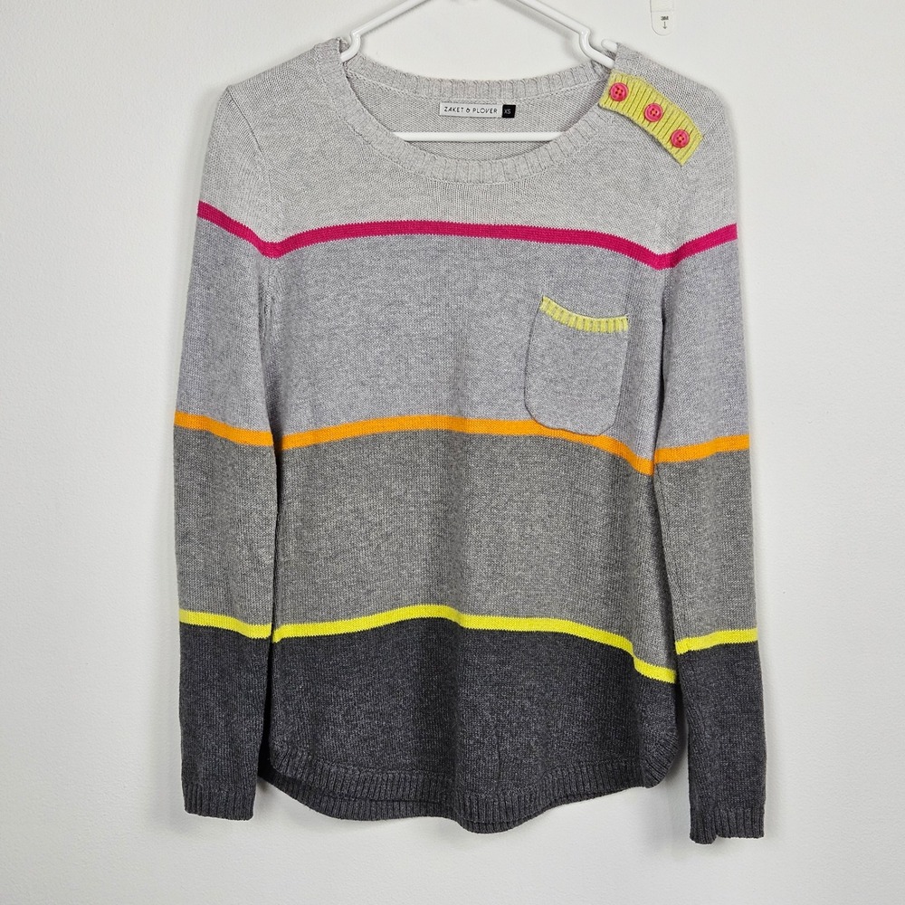 Zaket & Plover Womens Sweater Sz XS Cashmere Cotton Ombre Gray Button Detail